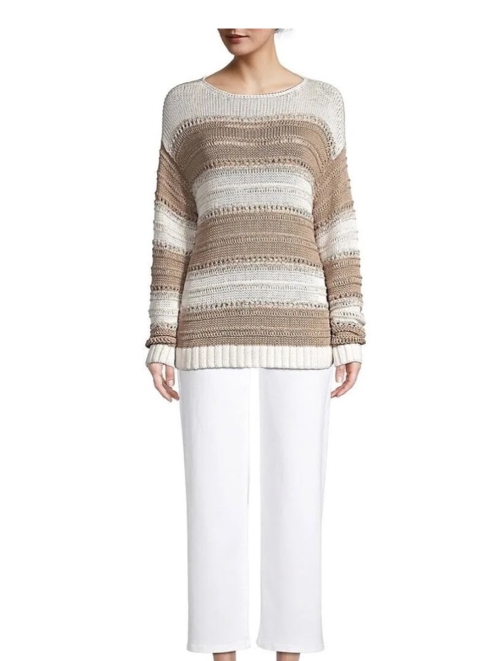Lafayette 148 NY Stripedd Open Stich Silk Cotton Sweater XL